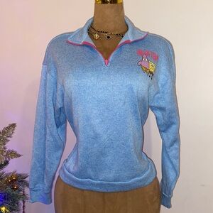 Blue Quarter-Zip Pullover with Embroidered Design